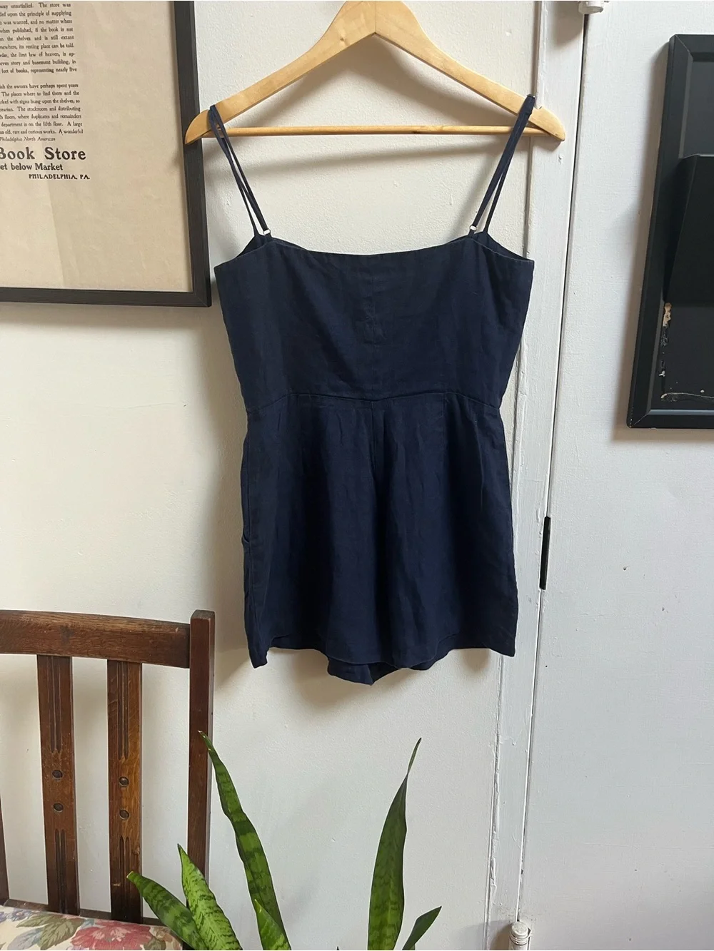 Reformation Linen Navy Romper Size 6